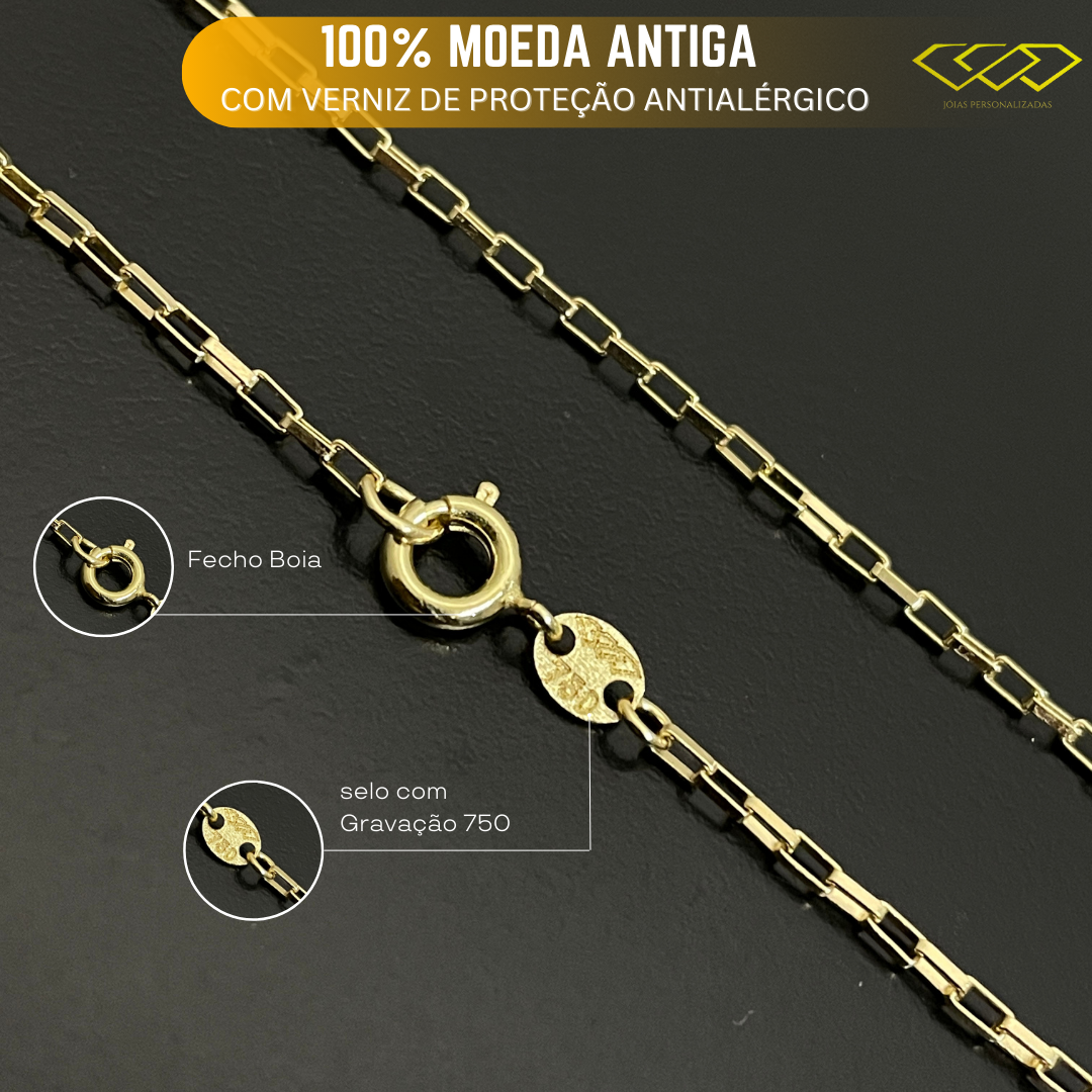 Kit Corrente veneziana 1,5mm com 65cm Fecho Boia + Pingente Biblia Pai Nosso de Moeda Antiga