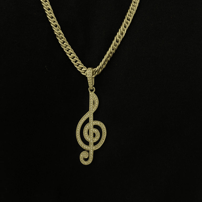 Pingente Musical Clave de Sol  Cravejado de Moeda Antiga