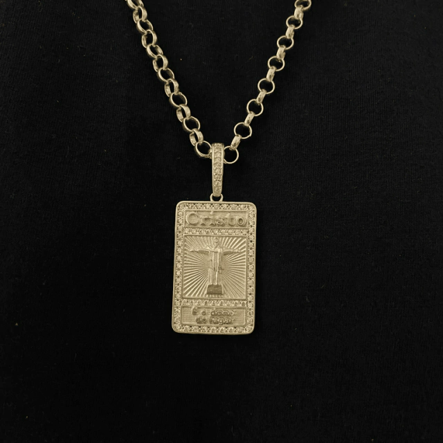 Kit Elo Português 5mm + Pingente Cristo é o Dono do Lugar de Moeda antiga
